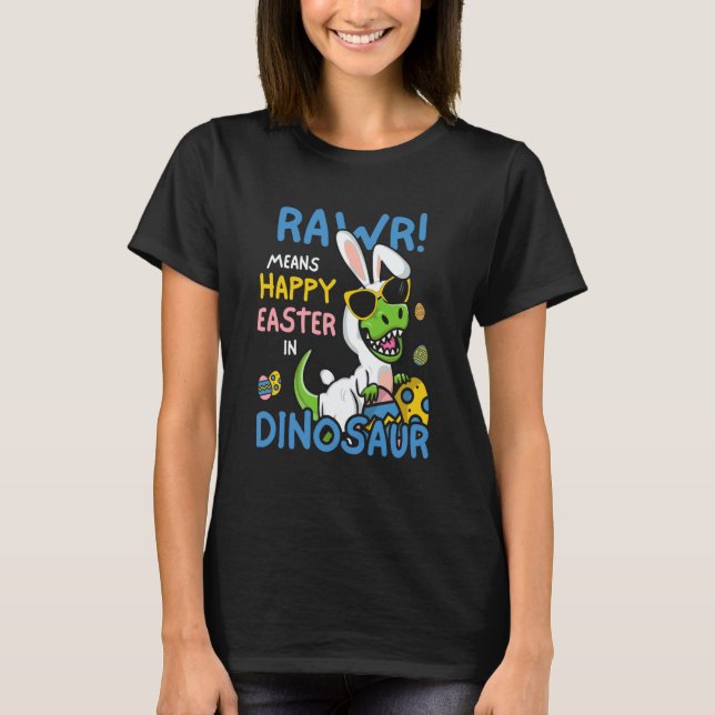 Easter Bunny Saurus Rex Kids Dinosaur Easter T Shirt (Framsida)