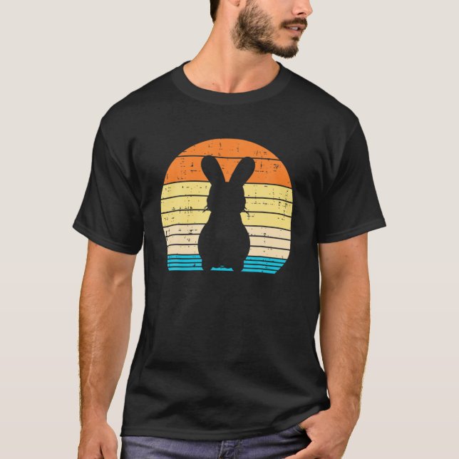 Easter Bunny Silhouette Sunset Retro Rabbit Men T Shirt (Framsida)