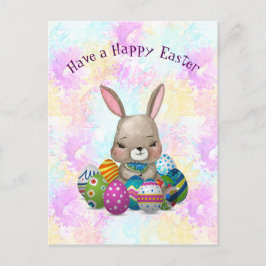 Easter Bunny Surrounded by Easter Eggs Helg Vykort