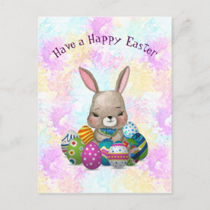Easter Bunny Surrounded by Easter Eggs Helg Vykort