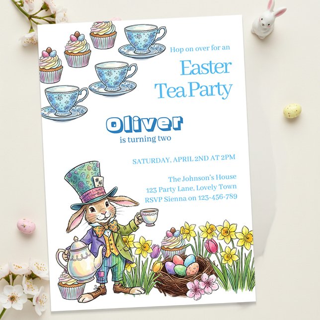 Easter Bunny Tea Party Any Age Childrens Birthday  Inbjudningar (Kids Easter Garden Tea Party and Egg Hunt Invitation)