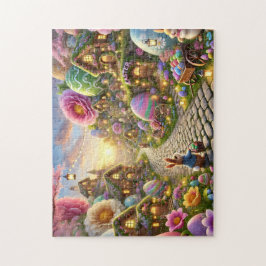 Easter Bunny Village Whimsical Spring Scene Pussel