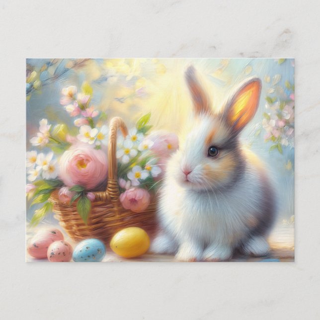 Easter Bunny with Basket and Painted Eggs Postcard Vykort (Framsida)