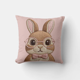 Easter Bunny with Glasses & Bow – Embroidered Look Kudde