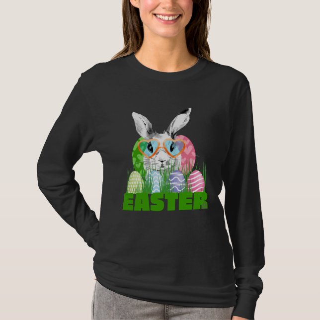 Easter Bunny with Glasses Egg Hunting T Shirt (Framsida)