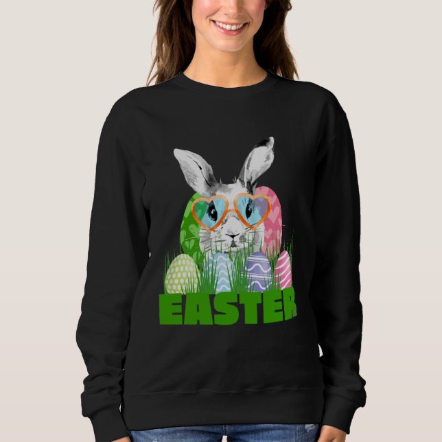 Easter Bunny with Glasses Egg Hunting T Shirt (Framsida)