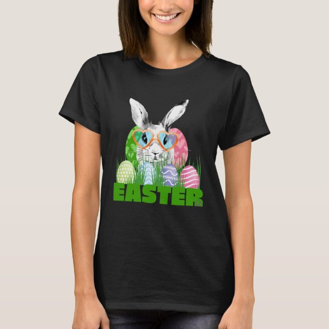 Easter Bunny with Glasses Egg Hunting T Shirt (Framsida)