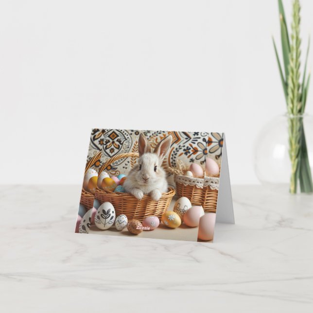 Easter bunny with his eggs. inbjudan (Baksida)