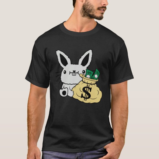 Easter Bunny With Money In A Bag Cute Rich Rabbit T Shirt (Framsida)