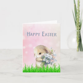 Easter Bunny with Pink and Blue Flowers Card Helgkort