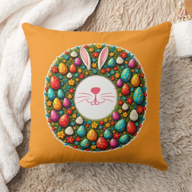 Easter Bunny Wreath – Cute Style almofada Kudde (Filt)
