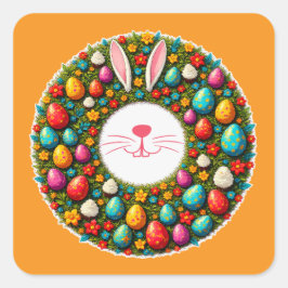 Easter Bunny Wreath – Cute Style Autocolante Fyrkantigt Klistermärke