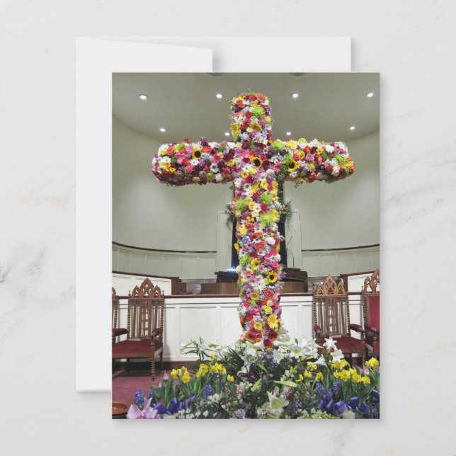 Easter Card Beautiful Cross Covered with Flowers Tack Kort (Framsida)