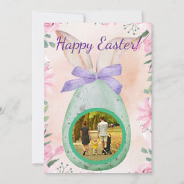 Easter celebration -green egg with photo inbjudningar