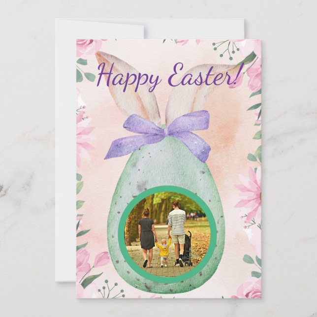 Easter celebration -green egg with photo inbjudningar (Framsida)