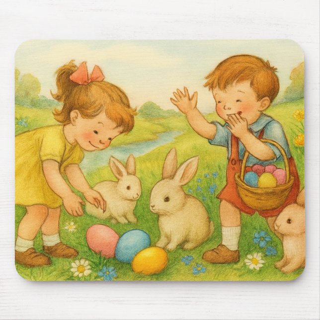 Easter Children and Bunny rabbits Mousepad Musmatta (Framsidan)
