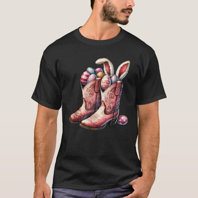 Easter Cowboy Boots Vintage Eggs Retro  T Shirt (Framsida)