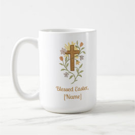 Easter Cross with Flowers, Faith Mug, Customizable Kaffemugg