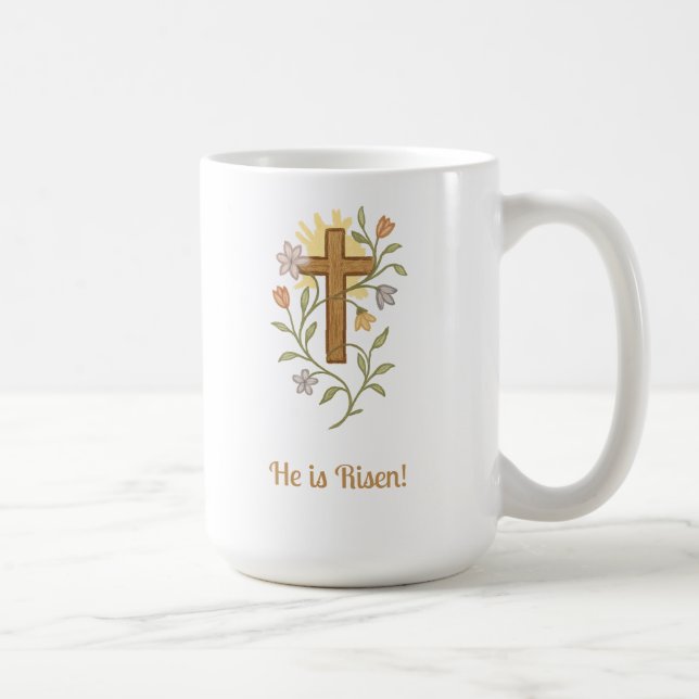 Easter Cross with Flowers, Faith Mug, Customizable Kaffemugg (Höger)