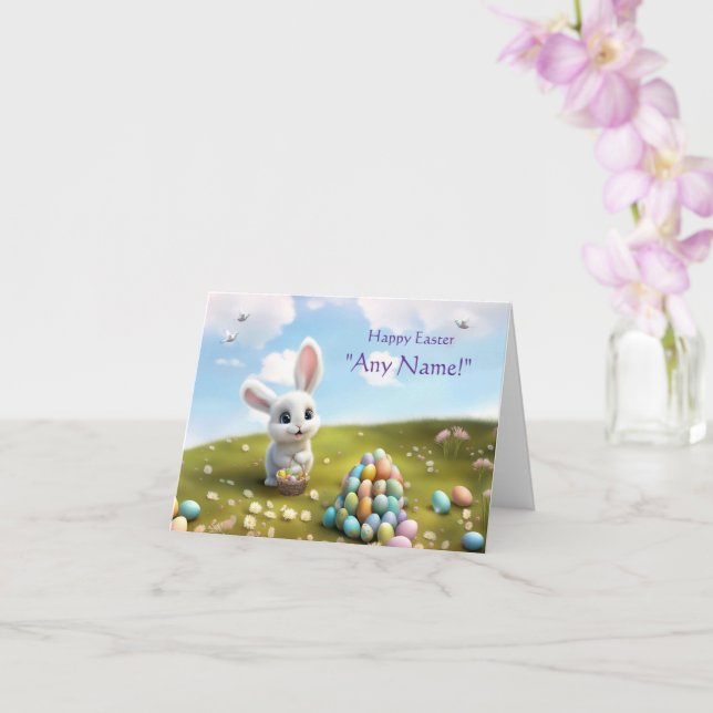 Easter Custom Name Cute Easter Bunny  Kort (Orkide)