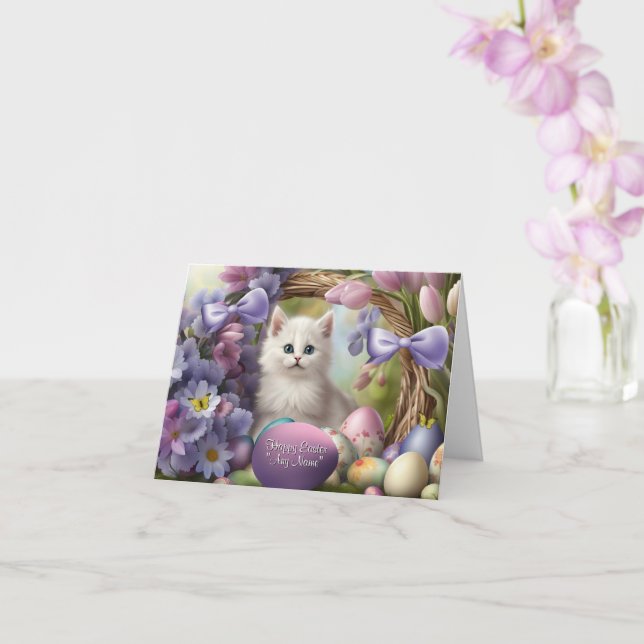 Easter Custom Name Personalized Cover Cat Cute Kort (Orkide)