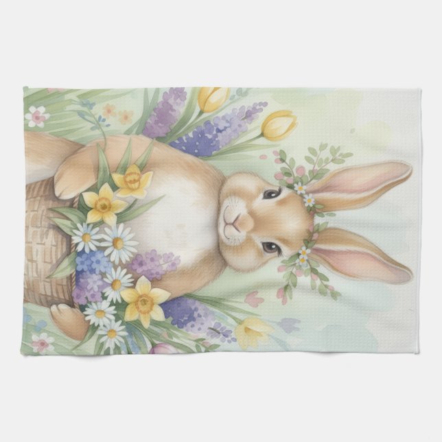 Easter cute bunny floral kitchen towel kökshandduk (Horisontell)