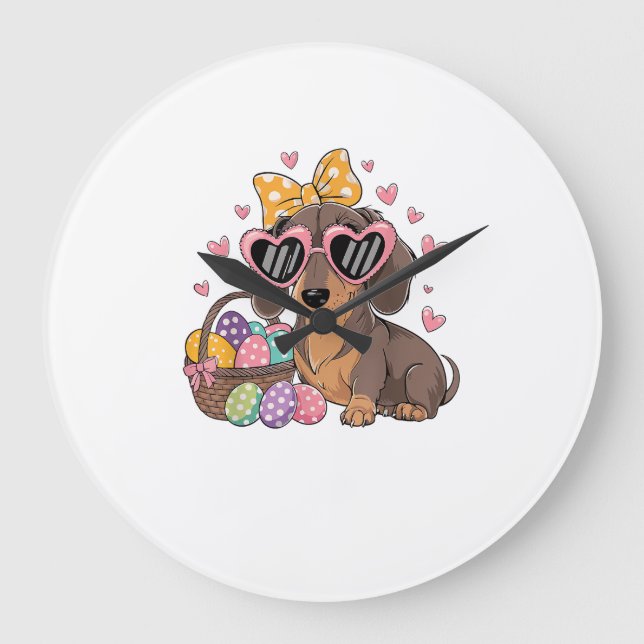 Easter Dachshunds Cute Dachshund T-Shirt Stor Klocka (Framsida)