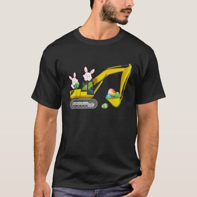 Easter Day Bunny Construction Trucks Eggs Boys Kid T Shirt (Framsida)