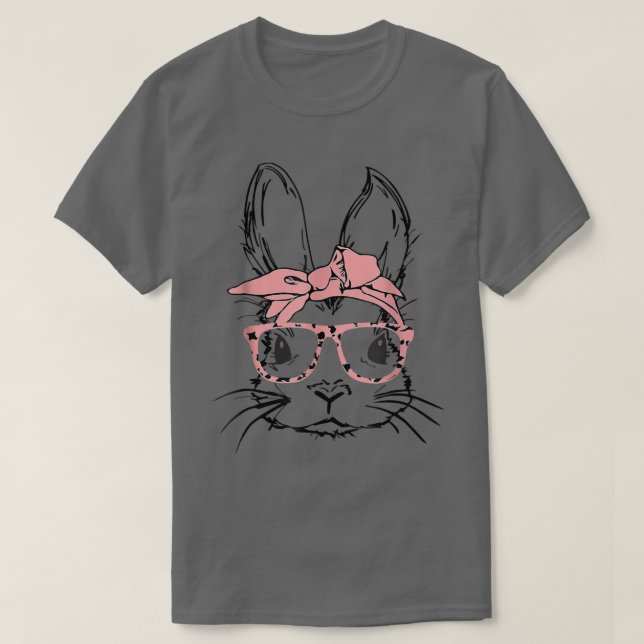 Easter Day Leopard Bunny Glasses Eggs Cute Rabbit  T Shirt (Design framsida)