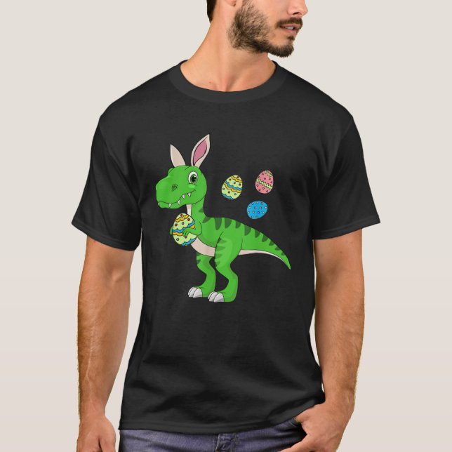 Easter Dinosaur Boys Kids Bunny Easter Basket Stuf T Shirt (Framsida)