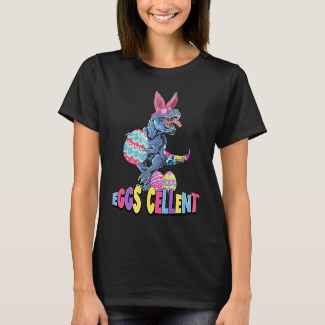 Easter Dinosaur Bunny rex Boys Girls Kids Eggs Cel T Shirt (Framsida)