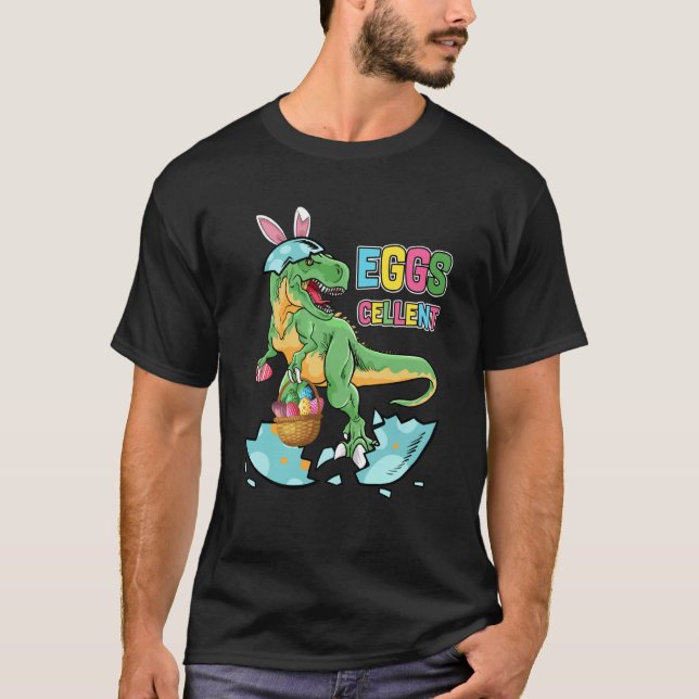 Easter Dinosaur Bunny rex Boys Girls Kids Eggs Cel T Shirt (Framsida)