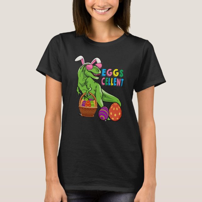 Easter Dinosaur Bunny rex Boys Girls Kids Eggs Cel T Shirt (Framsida)