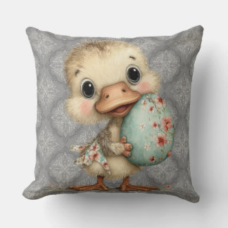 Easter Duckling Gray Damask Pattern Throw Pillow Kudde