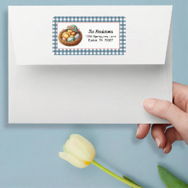 Easter Duckling with Eggs on Blue Gingham Plaid Adressetikett