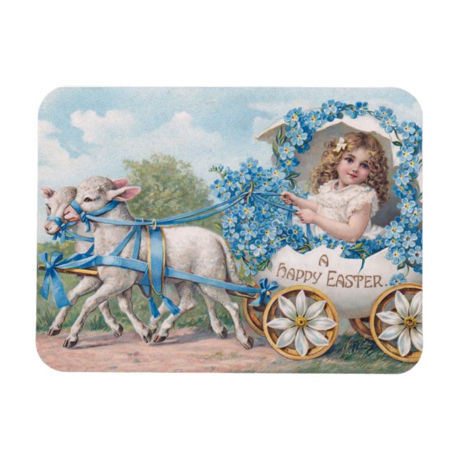 Easter egg carriage ride with lambs magnet (Horisontell)