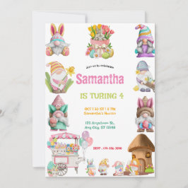 Easter Egg Gnomes Birthday girls  Inbjudningar