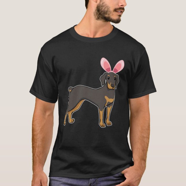 Easter Egg Hunt Bunny Ear Doberman Easter Day 2023 T Shirt (Framsida)