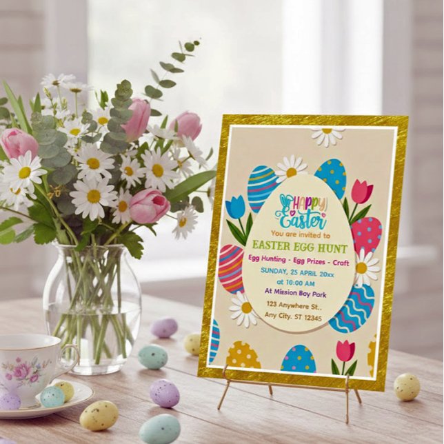 Easter Egg Hunt | Gold Frame Floral Holiday Vykort (Skapare uppladdad)