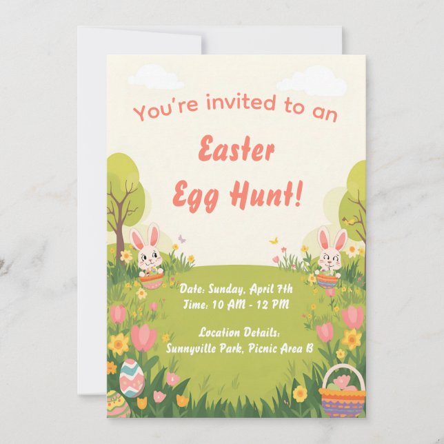 Easter Egg Hunt Invitation – Cute Spring invite Inbjudningar (Framsida)