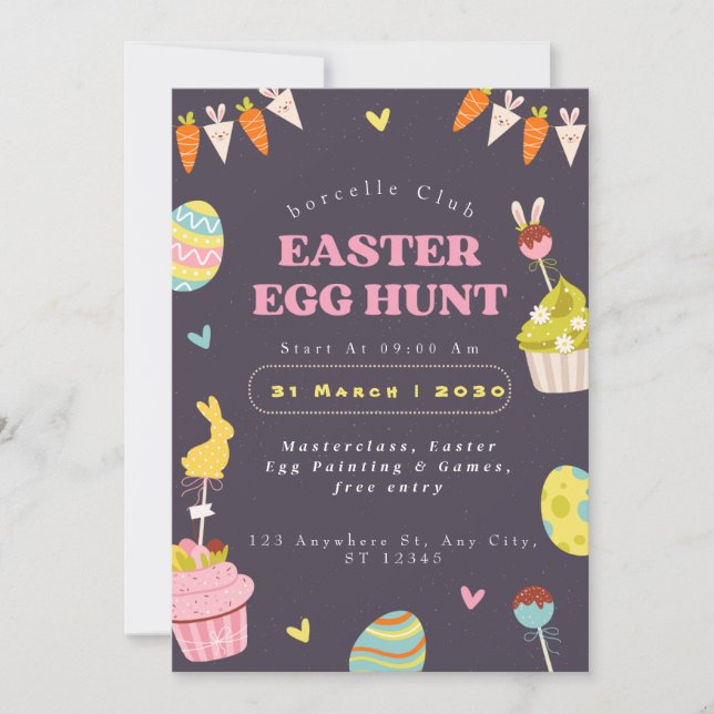 Easter Egg Hunt Invitation, Easter Bunny Invit Inbjudningar (Framsida)