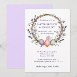 Easter Egg Hunt Watercolor Lavender Cute Bunny Inbjudningar