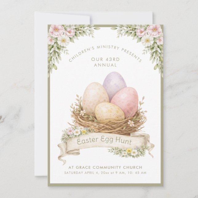 Easter Egg Nest | Easter Egg Hunt Inbjudningar (Framsida)