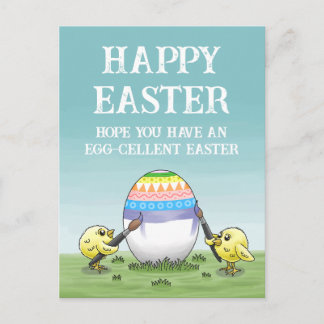 Easter egg painting chickens helg vykort