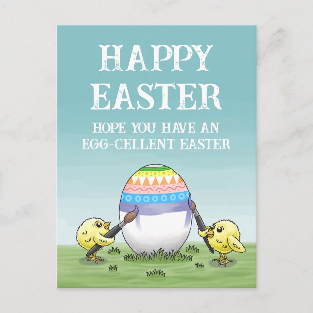 Easter egg painting chickens helg vykort (Framsida)