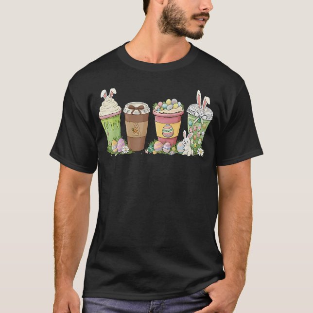 Easter Eggs Coffee Bunny Cups Latte Iced Cream T Shirt (Framsida)