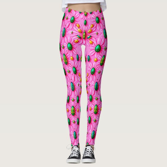 EASTER EGGS ~ Floral Pink 3D ~  Leggings (Framsida)