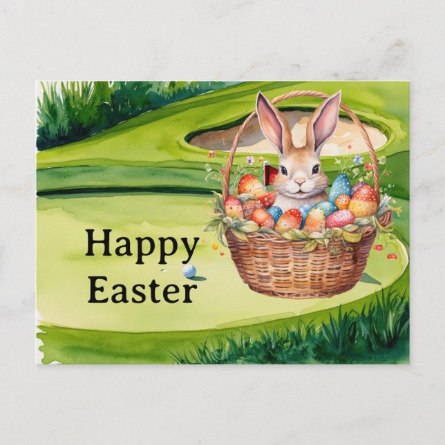 Easter eggs for golfer on green grass  helg vykort (Framsida)