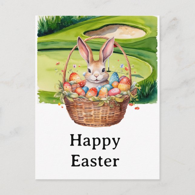 Easter eggs for golfer on green grass  helg vykort (Framsida)