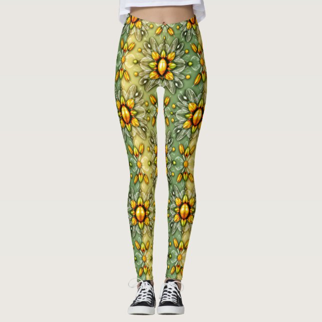 EASTER EGGS ~ Green Yellow 3D ~  Leggings (Framsida)